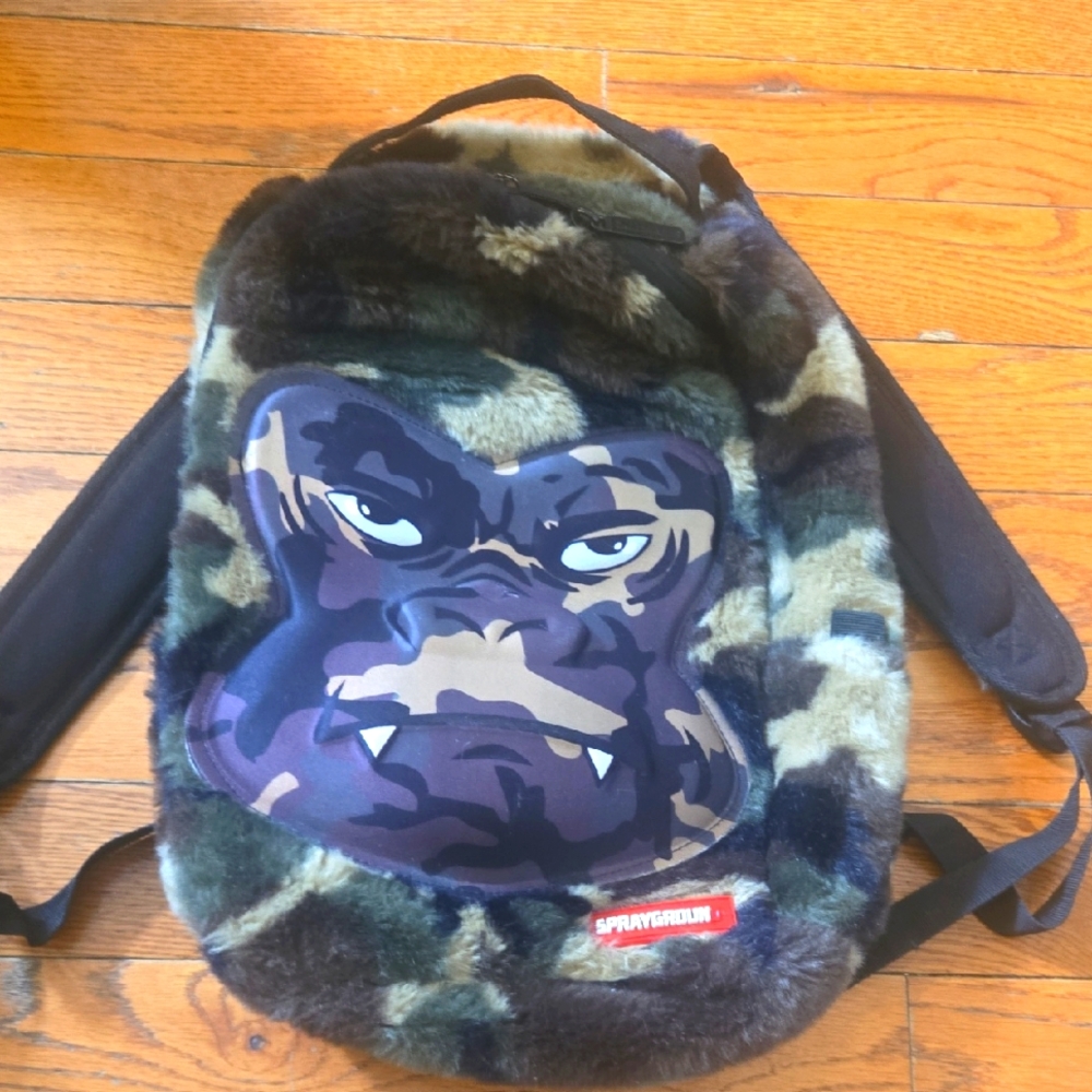 Sprayground Gorilla Camo Velour Fur Backpack.  Great Condition.